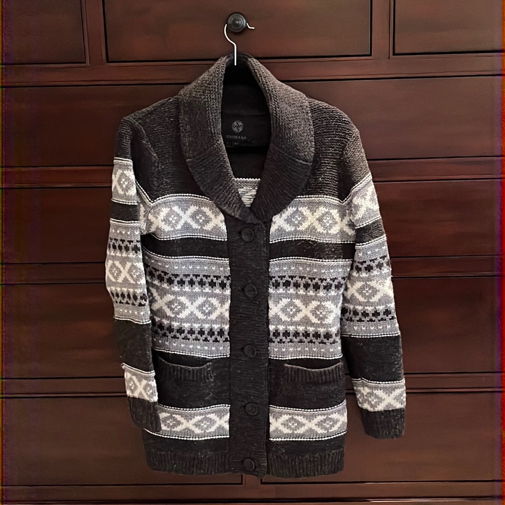 Sansara Sweater size Small Wool Blend Button Down 3/4 length shawl Collar Size S